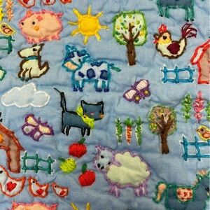 Hand Embroidered Farm Barn Animal Theme Quilted Burp Cloth Art